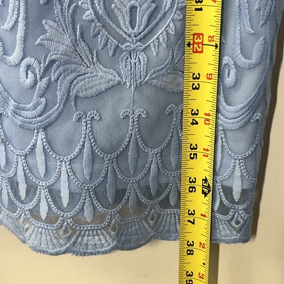 Pink Lily Embroidered Sheath Pencil Dress Medium Mesh Blue V Neck Strappy - Picture 10 of 14